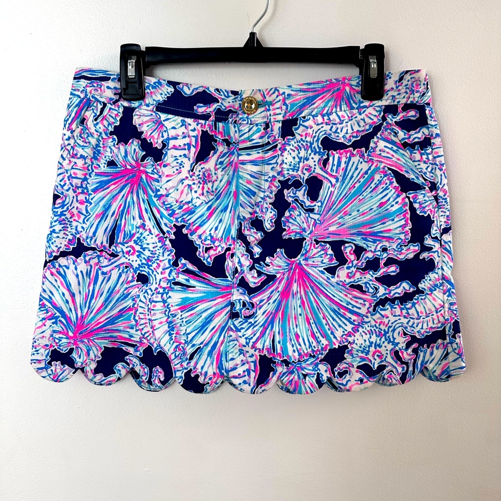 Lilly Pulitzer Colette Scallop Hem Skort deep sea navy shells bells Sz 6